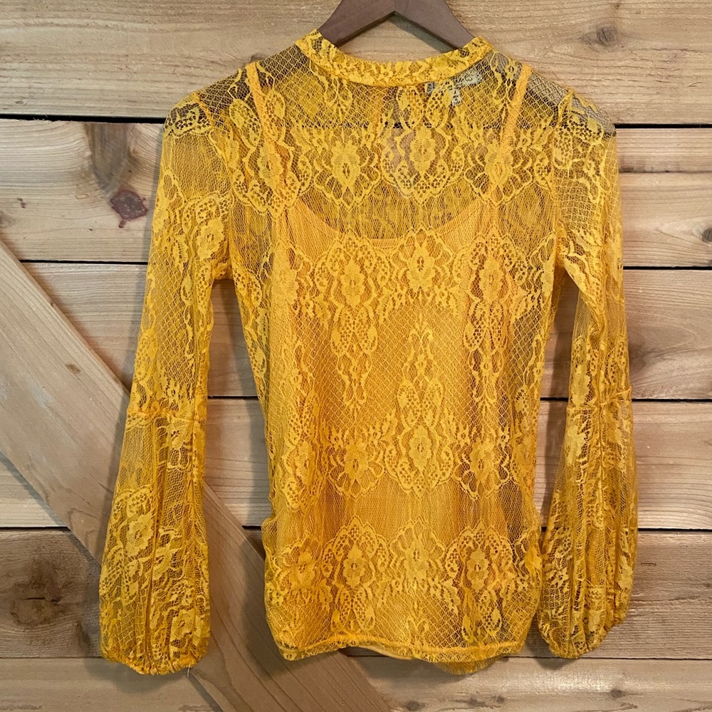 Crave Fame Almost Famous Golden Lace Blouse